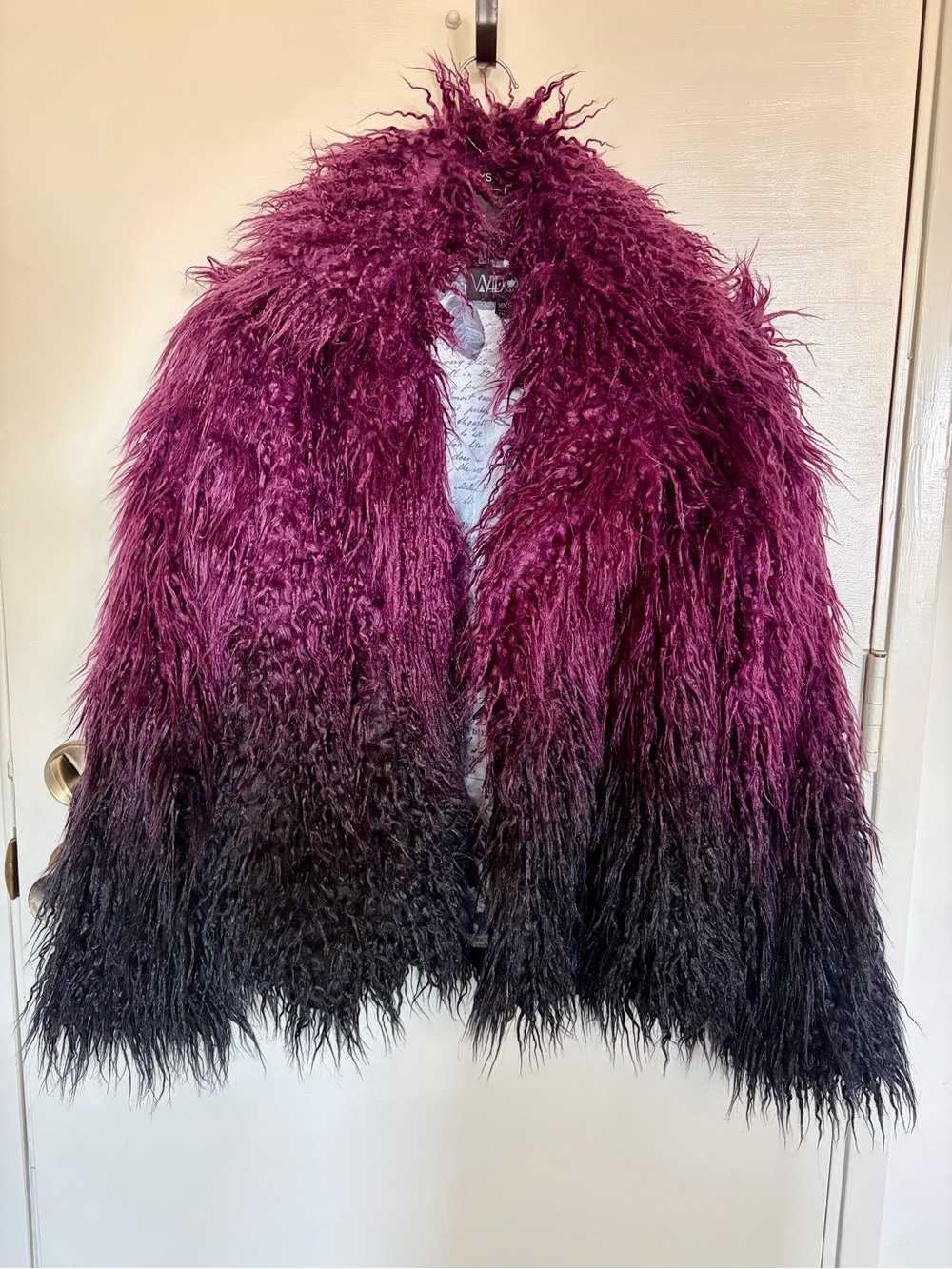 Dolls Kill fluffy ombre jacket with pockets and clasps to close